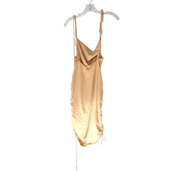 NWT LEAU Cabo Gold Champagne Satin Ruched Party Bodycon Mini Dress Size Small - Picture 7 of 9